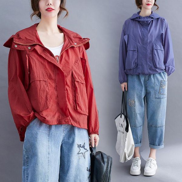 women's jackets casual sunscreen thin coat hooded summer jacket women oversize short cardigan slim loose long sleeve female outwear, Black;brown
women's jackets casual sunscreen thin coat hooded summer jacket women oversize short cardigan slim loose long sleeve female outwear, Black;brown