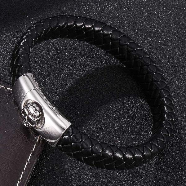 charm bracelets punk for men black leather braided bracelet bangles skull magnetic buckle male wrist band fashion jewelry gifts st0317, Golden;silver
charm bracelets punk for men black leather braided bracelet bangles skull magnetic buckle male wrist band fashion jewelry gifts st0317, Golden;silver