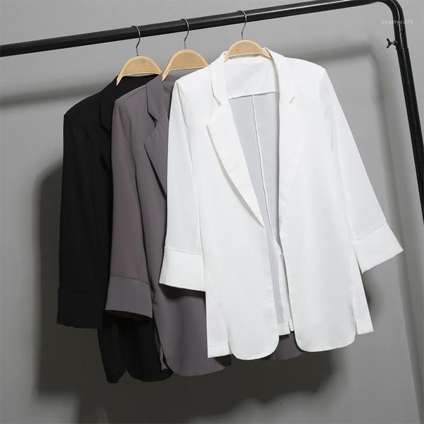 women's suits & blazers white chiffon women summer 2021 solid lightweight half sleeved loose elegant office lady all match outwear coat, White;black
women's suits & blazers white chiffon women summer 2021 solid lightweight half sleeved loose elegant office lady all match outwear coat, White;black