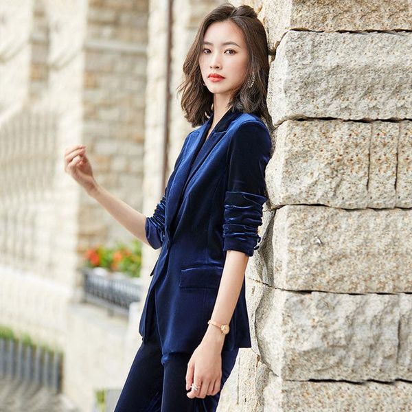 women 2021 autumn winter velvet business office suits female slim fit formal pant blazer suit set ladies chic 2 piece sets b573 women's, White
women 2021 autumn winter velvet business office suits female slim fit formal pant blazer suit set ladies chic 2 piece sets b573 women's, White