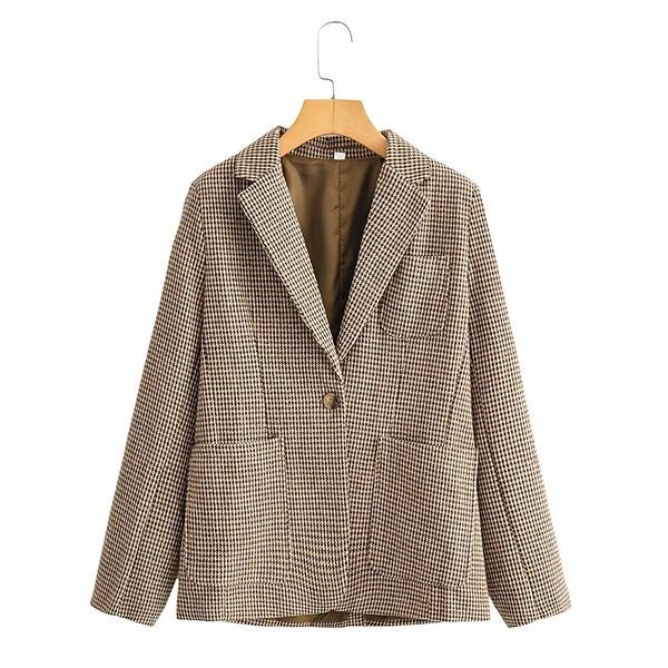 women fashion chic brown pockets houndstooth woolen jackets vintage lapel collar long sleeve coat female outerwear, Black;brown
women fashion chic brown pockets houndstooth woolen jackets vintage lapel collar long sleeve coat female outerwear, Black;brown