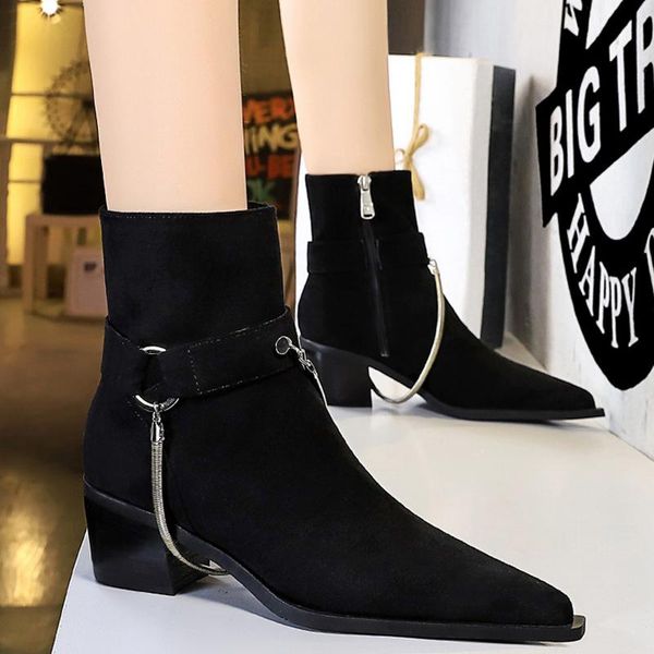 boots bigtree shoes pointed toe women metal chain knight suede fashion ankle thick heel autumn winter, Black
boots bigtree shoes pointed toe women metal chain knight suede fashion ankle thick heel autumn winter, Black