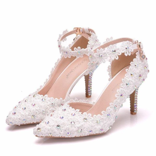 women sandals wedding party lace pu rhinestones buckle strap 7.8cm thin high heels pointed toe sandal for shoes size 35-42, Black
women sandals wedding party lace pu rhinestones buckle strap 7.8cm thin high heels pointed toe sandal for shoes size 35-42, Black