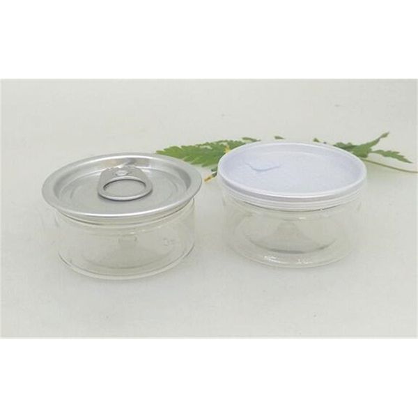 factory outlet clear plastic jar pet with metal lid airtight tin can pull ring bho oi concentrate container food herb storage 67*33mm 100ml
factory outlet clear plastic jar pet with metal lid airtight tin can pull ring bho oi concentrate container food herb storage 67*33mm 100ml