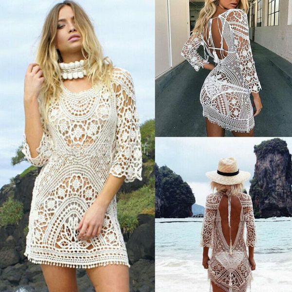 lace crochet beach wear bikini cover-up dresses women summer backless dress cover up women's swimwear, White;black
lace crochet beach wear bikini cover-up dresses women summer backless dress cover up women's swimwear, White;black