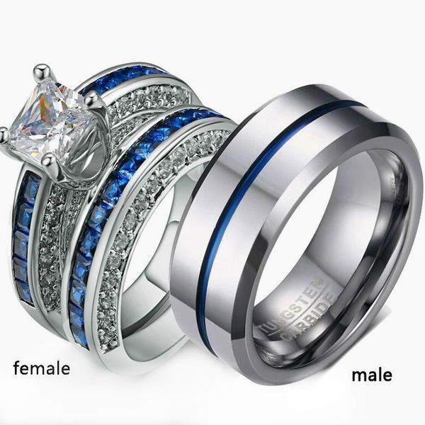 wedding rings metal men ring white gold filled princess cut shiny zircon inlaid women set, Slivery;golden
wedding rings metal men ring white gold filled princess cut shiny zircon inlaid women set, Slivery;golden