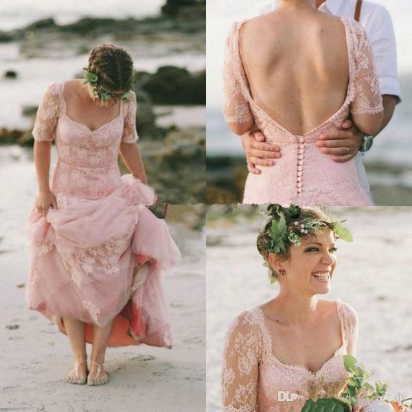 blush pink beach wedding dresses with short sleeves bridal gown backless tulle lace applique sweetheart neckline custom made plus size vesti, White
blush pink beach wedding dresses with short sleeves bridal gown backless tulle lace applique sweetheart neckline custom made plus size vesti, White
