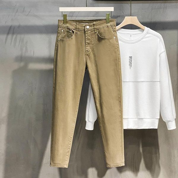 men's jeans 2021 spring autumn fashion solid color casual male korean denim trousers men high waist slim pencil pants w494, Blue
men's jeans 2021 spring autumn fashion solid color casual male korean denim trousers men high waist slim pencil pants w494, Blue