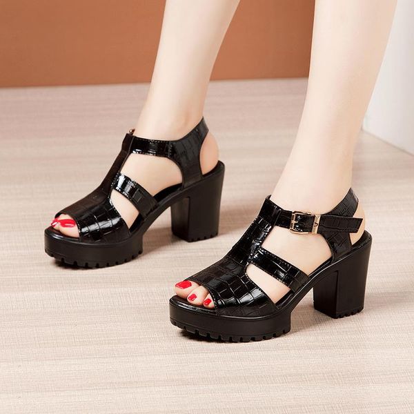 sandals high heel thick patent leather women 2021 summer platform large size chunky heels sandal, Black
sandals high heel thick patent leather women 2021 summer platform large size chunky heels sandal, Black