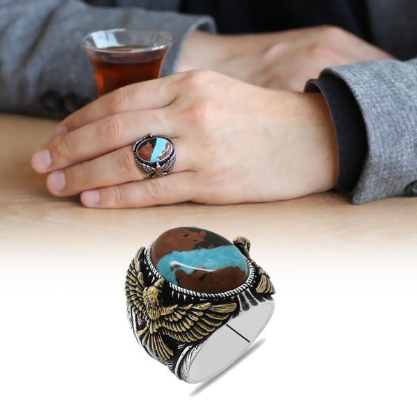 tesbihane eagle design natural arizona turquoise gemstone 925 sterling silver men 's ring cluster rings, Golden;silver
tesbihane eagle design natural arizona turquoise gemstone 925 sterling silver men 's ring cluster rings, Golden;silver