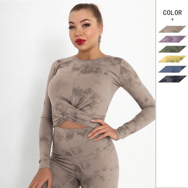 women hem cross-slim gym clothes sanded nude seamless tie-dye sports long-sleeved workout casual t-shirt women's, White
women hem cross-slim gym clothes sanded nude seamless tie-dye sports long-sleeved workout casual t-shirt women's, White