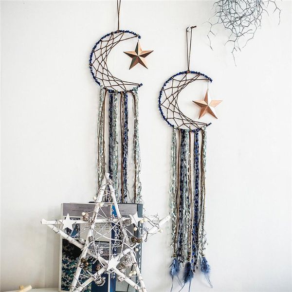 bohemian dream catcher handmade star moon pendant wall hanging ornament with feathers for home décor decorative objects & figurines
bohemian dream catcher handmade star moon pendant wall hanging ornament with feathers for home décor decorative objects & figurines