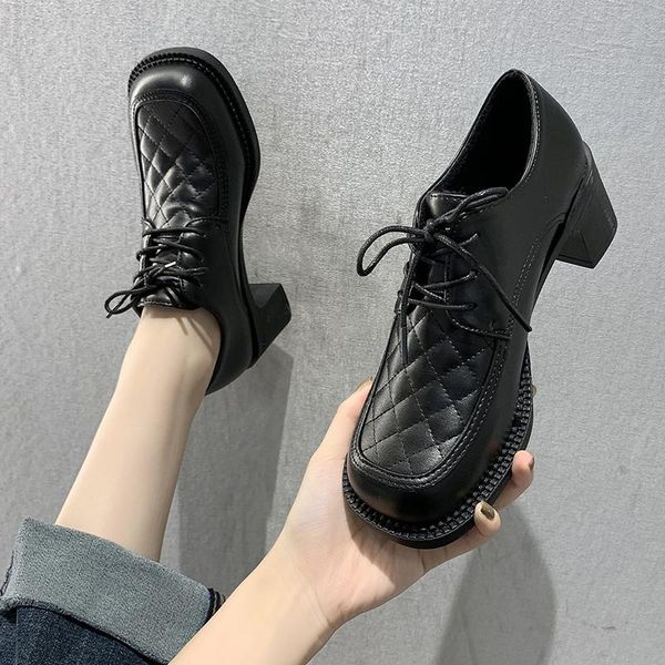 dress shoes british style leather women spring winter square heels platform woman lace-up oxford for pumps, Black
dress shoes british style leather women spring winter square heels platform woman lace-up oxford for pumps, Black