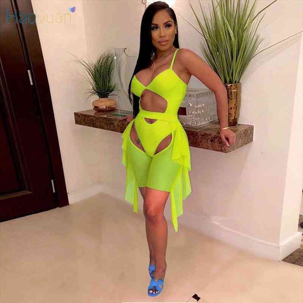 mesh sheer two piece set spaghetti strap bodycon bodysuit hollow biker shorts summer outfits clubwear matching sets, Gray
mesh sheer two piece set spaghetti strap bodycon bodysuit hollow biker shorts summer outfits clubwear matching sets, Gray