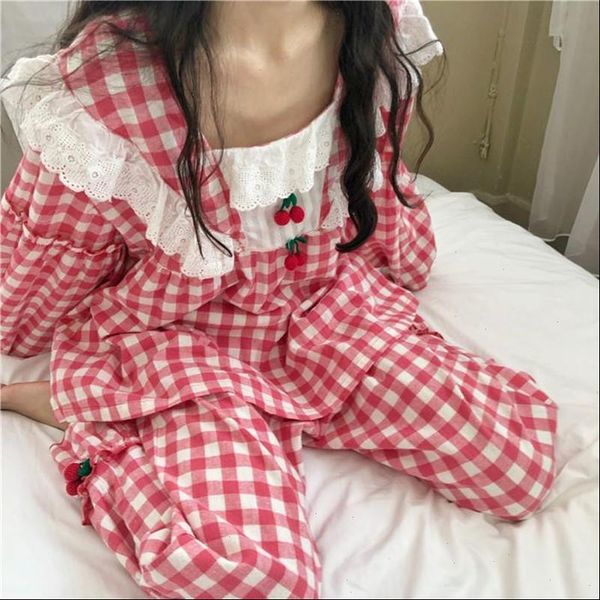 plaid pajamas set sweet women sleepwear princess cute cotton pyjamas lace full sleeve autumn 2piece home mom, Black;red
plaid pajamas set sweet women sleepwear princess cute cotton pyjamas lace full sleeve autumn 2piece home mom, Black;red