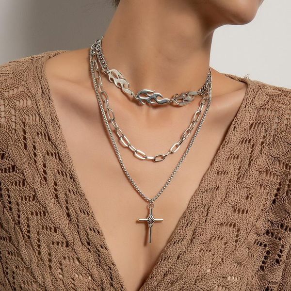 pendant necklaces punk exaggerated thick chain fire flame cross necklace women multilayer vintage geometric colar jewelry gift, Silver
pendant necklaces punk exaggerated thick chain fire flame cross necklace women multilayer vintage geometric colar jewelry gift, Silver