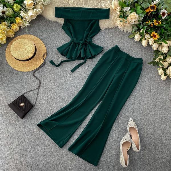 fashion 2 pieces sets outfits womenpant slash neck bandage crop and trumpet pants autumn ladies casual suit set, White
fashion 2 pieces sets outfits womenpant slash neck bandage crop and trumpet pants autumn ladies casual suit set, White