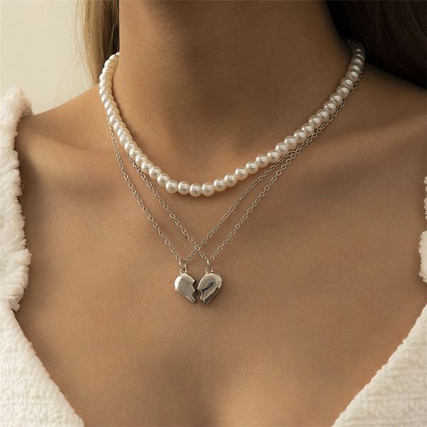 geometric opening heart pendant necklaces imitation pearl beaded clavicle chains women multi layer alloy thin chain retro jewelry accessorie, Silver
geometric opening heart pendant necklaces imitation pearl beaded clavicle chains women multi layer alloy thin chain retro jewelry accessorie, Silver
