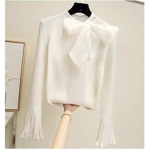 big bow collar women sweaters korean style knitted ladies pullovers flare sleeve elegant sweater tees belt bow, White;black
big bow collar women sweaters korean style knitted ladies pullovers flare sleeve elegant sweater tees belt bow, White;black