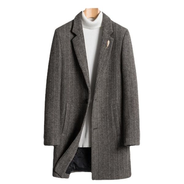 men's wool & blends autumn and winter mid-length cotton-padded woolen coat striped single-breasted trench casual suit men, Black
men's wool & blends autumn and winter mid-length cotton-padded woolen coat striped single-breasted trench casual suit men, Black