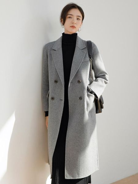 women's wool & blends grey double-sided cashmere coat medium long knee high-end thickened loose 2021, Black
women's wool & blends grey double-sided cashmere coat medium long knee high-end thickened loose 2021, Black