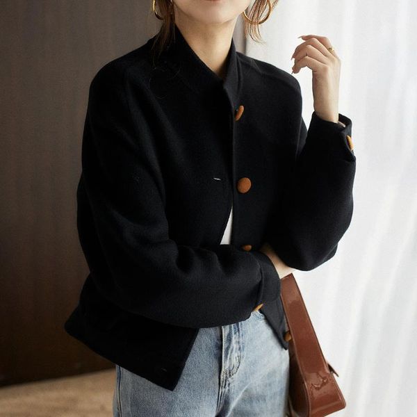 women's jackets autumn winter women clothes japanese style wool stand-collar double-sided woolen short coat office lady outwear 2021, Black;brown
women's jackets autumn winter women clothes japanese style wool stand-collar double-sided woolen short coat office lady outwear 2021, Black;brown