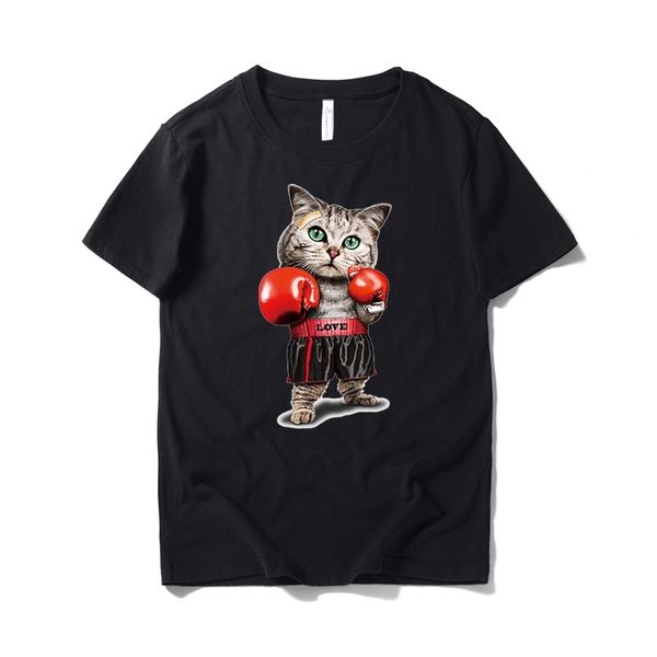 summer new fashion men's half cotton cartoon boxing cat printed t-shirt trend loose short sleeve, White;black
summer new fashion men's half cotton cartoon boxing cat printed t-shirt trend loose short sleeve, White;black