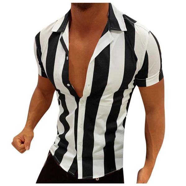 men's casual shirts summer striped shirt hawaiian print woven short-sleeved for men sports color-blocking button up, White;black
men's casual shirts summer striped shirt hawaiian print woven short-sleeved for men sports color-blocking button up, White;black