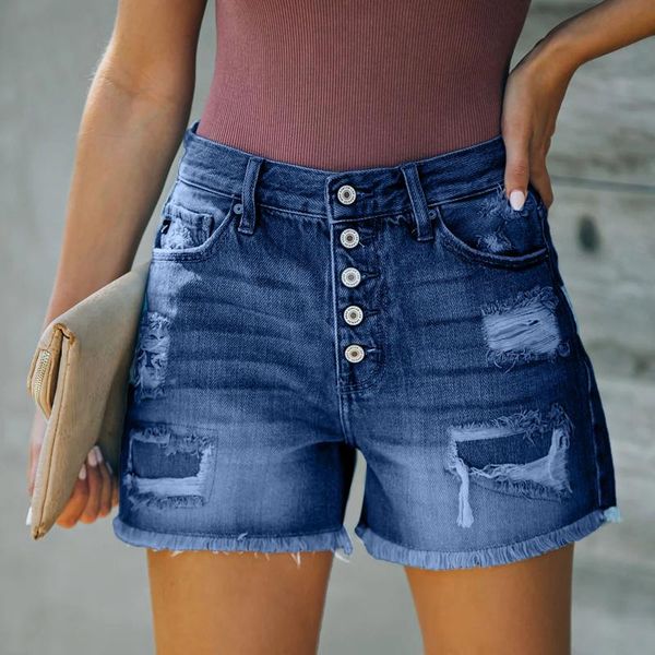 women's jeans streetwear womens summer casual solid color pocket denim pants female hole bottom shorts, Blue 
women's jeans streetwear womens summer casual solid color pocket denim pants female hole bottom shorts, Blue