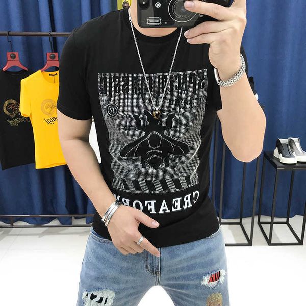 w0713 short sleeve trendy t-shirt bee drill crew neck black half sleeve youth new youth summer, White;black
w0713 short sleeve trendy t-shirt bee drill crew neck black half sleeve youth new youth summer, White;black