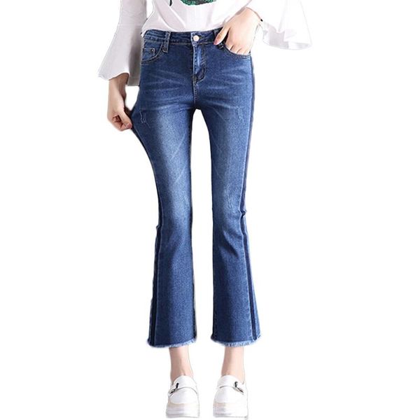 

women's jeans plus size 26-32 skinny 2021 women fashion slim black blue denim with high waist flared pants feminino trousers nw2137