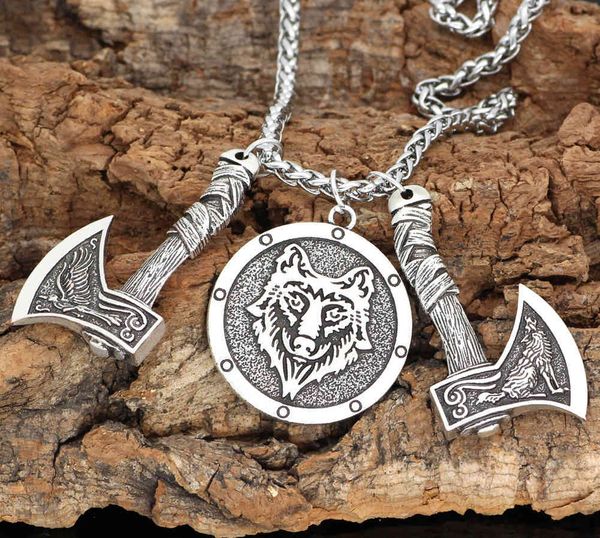 nordic mythology viking odin riding wolf head crow axe men's pendant necklace accessories, Silver
nordic mythology viking odin riding wolf head crow axe men's pendant necklace accessories, Silver
