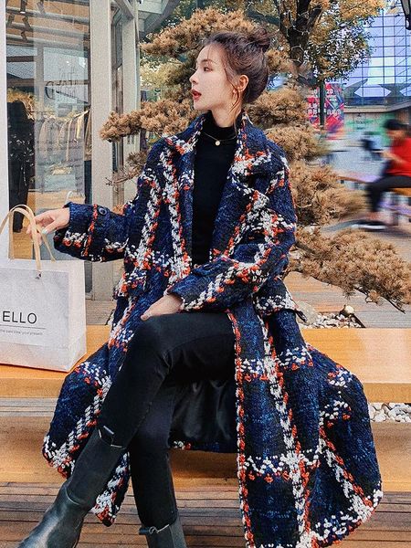 women's wool & blends long vintage blue plaid woolen coat women 2021 autumn winter korean style temperament single breasted turndown co, Black
women's wool & blends long vintage blue plaid woolen coat women 2021 autumn winter korean style temperament single breasted turndown co, Black