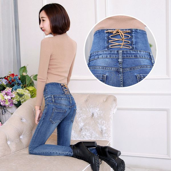 autumn spring womens high waist elastic skinny denim long pencil pants back cross woman jeans camisa feminina trousers, Blue
autumn spring womens high waist elastic skinny denim long pencil pants back cross woman jeans camisa feminina trousers, Blue