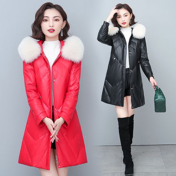 2021 winter haining sheepskin down women's medium long large leather jacket thickened slim fit small hooded jacket, Black
2021 winter haining sheepskin down women's medium long large leather jacket thickened slim fit small hooded jacket, Black