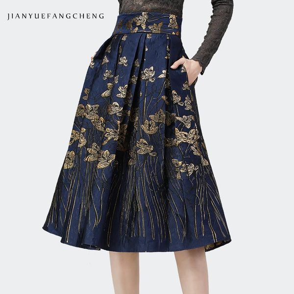 fashion golden floral embroidery skirt autumn winter women high waist a-line plus size pleated long skirts vintage elegant, Black
fashion golden floral embroidery skirt autumn winter women high waist a-line plus size pleated long skirts vintage elegant, Black