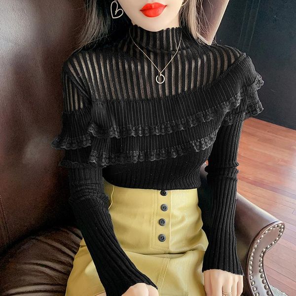 women's sweaters autumn winter lace long-sleeved slim-fit sweater korean version of the sweet half-high collar western-style bottoming, White;black
women's sweaters autumn winter lace long-sleeved slim-fit sweater korean version of the sweet half-high collar western-style bottoming, White;black