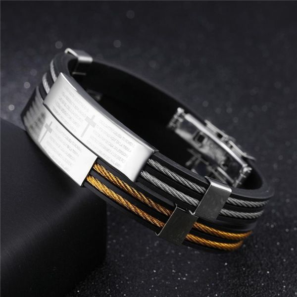 modyle fashion vintage man jewelry cross bible design wire rope stainless steel bangles men silicone bracelet link, chain, Black
modyle fashion vintage man jewelry cross bible design wire rope stainless steel bangles men silicone bracelet link, chain, Black