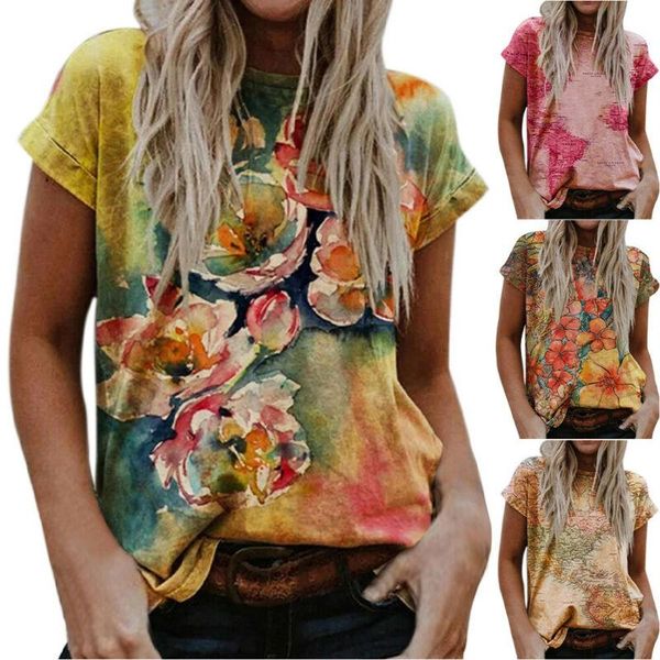 women's t-shirt floral printed t shirt women short sleeve ladies casual loose pullover tees, White
women's t-shirt floral printed t shirt women short sleeve ladies casual loose pullover tees, White