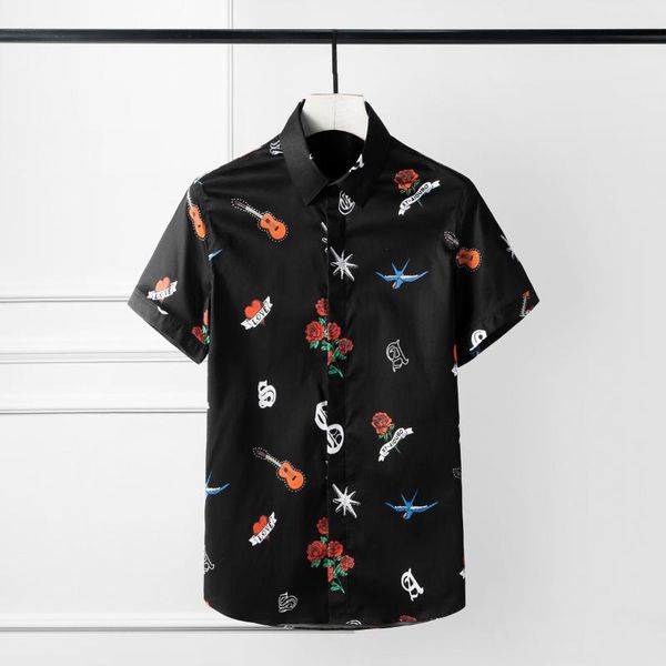 men's casual shirts summer mens luxury allover printing short sleeve plus size fashion slim fit man, White;black
men's casual shirts summer mens luxury allover printing short sleeve plus size fashion slim fit man, White;black