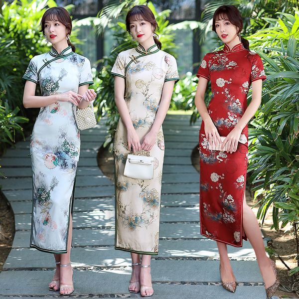 summer fan flower printe satin handmade button short sleeve qipao traditional chinese women wedding dress daily long cheongsam, Red
summer fan flower printe satin handmade button short sleeve qipao traditional chinese women wedding dress daily long cheongsam, Red