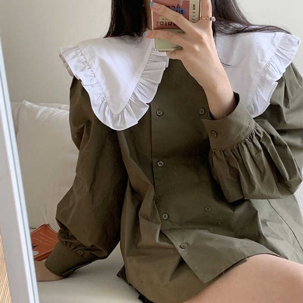 women's blouses & shirts peter pan collar kawaii korean blouse women loose oversized long sleeve vintage harajuku ruffle doub, White
women's blouses & shirts peter pan collar kawaii korean blouse women loose oversized long sleeve vintage harajuku ruffle doub, White
