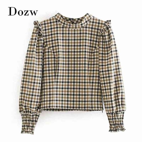 fashion plaid print blouse women long sleeve ruffle blouses shirts stand collar casual elegant tunic camisas mujer 210515, White
fashion plaid print blouse women long sleeve ruffle blouses shirts stand collar casual elegant tunic camisas mujer 210515, White