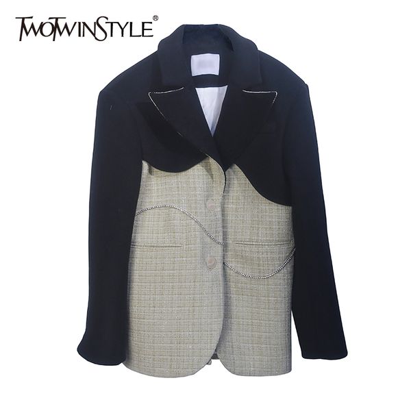 twotwinstyle casual patchwork diamond blazer for women notched long sleeve hit color blazers female fashion clothing 210517, White;black
twotwinstyle casual patchwork diamond blazer for women notched long sleeve hit color blazers female fashion clothing 210517, White;black