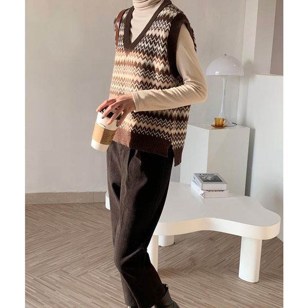 women's sweaters folobe retro contrast v-neck sleeveless vest knitting loose short casual hedging check sweater fashion beauty, White;black
women's sweaters folobe retro contrast v-neck sleeveless vest knitting loose short casual hedging check sweater fashion beauty, White;black
