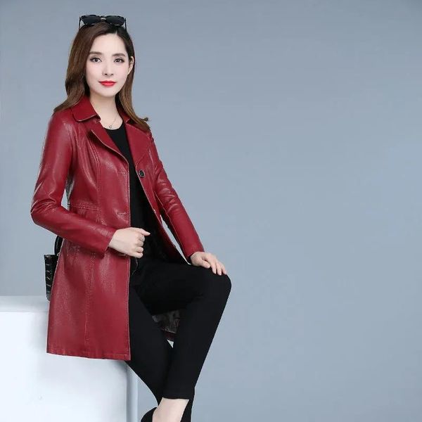women's leather & faux female jacket 2021 women mid-length autumn winter style korean version lapel slim plus size windbreaker coat, Black
women's leather & faux female jacket 2021 women mid-length autumn winter style korean version lapel slim plus size windbreaker coat, Black