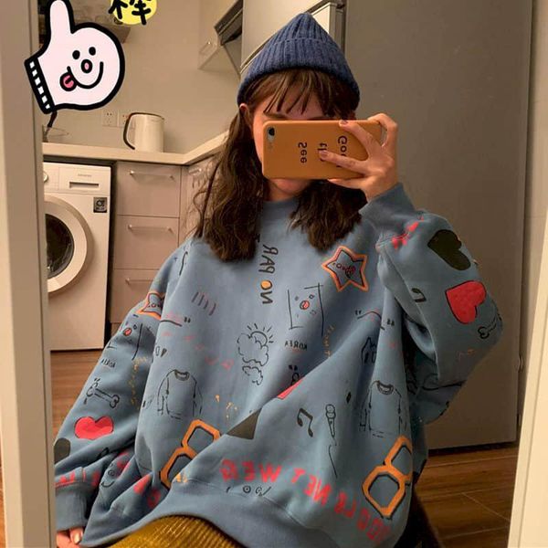 women's hoodies & sweatshirts 2021 pullover sweatshirt autumn winter korean version of loose harajuku style graffiti plus velvet thick, Black
women's hoodies & sweatshirts 2021 pullover sweatshirt autumn winter korean version of loose harajuku style graffiti plus velvet thick, Black