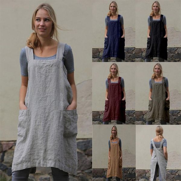 women dress cotton linen apron sleeveless home casual dresses cooking cleaning cover florist good quality woman clothes, Black;gray
women dress cotton linen apron sleeveless home casual dresses cooking cleaning cover florist good quality woman clothes, Black;gray