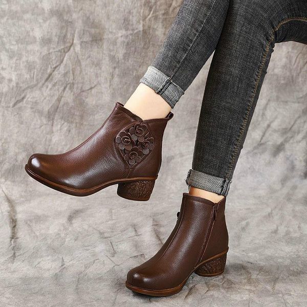 boots spring autumn women genuine leather thick heels ankle for shoes retro flower zipper short, Black
boots spring autumn women genuine leather thick heels ankle for shoes retro flower zipper short, Black