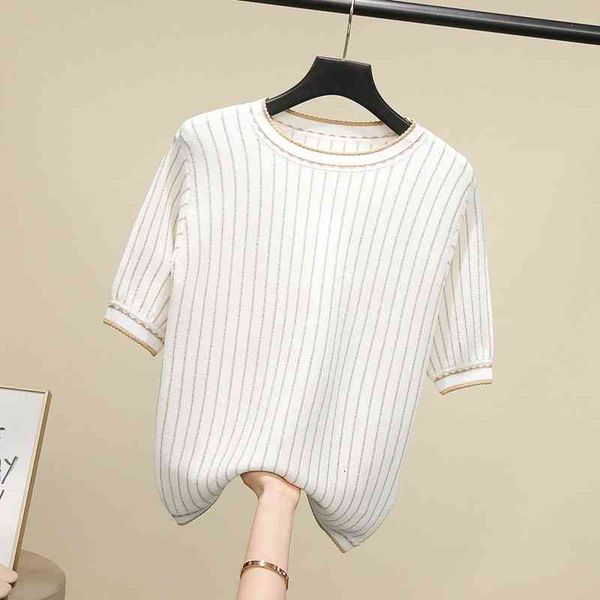 tee chic knit tshirt summer gold vertical stripes o-neck women short sleeve shirt womens t-shirts, White
tee chic knit tshirt summer gold vertical stripes o-neck women short sleeve shirt womens t-shirts, White